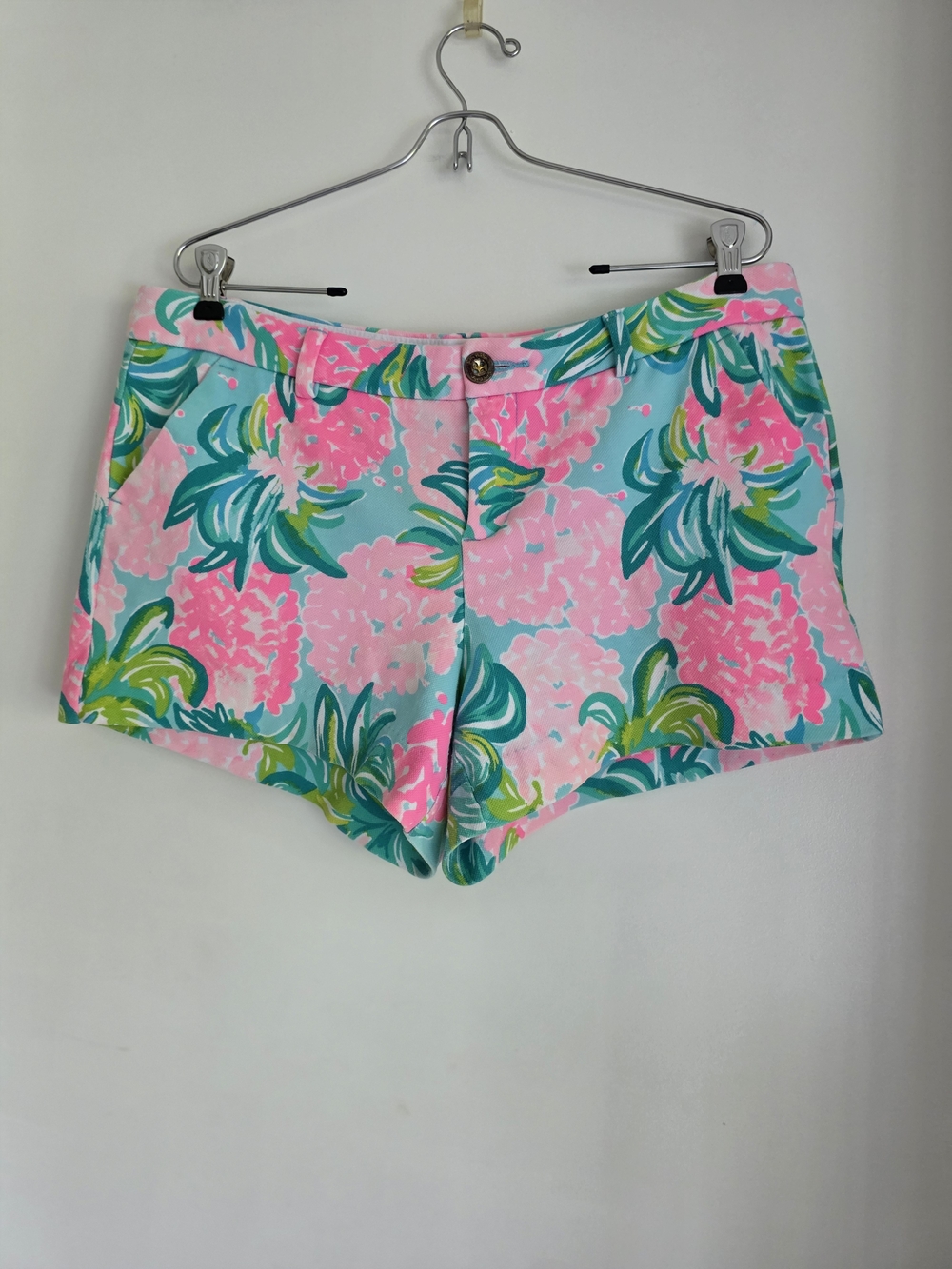 Lilly Pulitzer Pink & Aqua Tropical Floral High-Waist Shorts 12